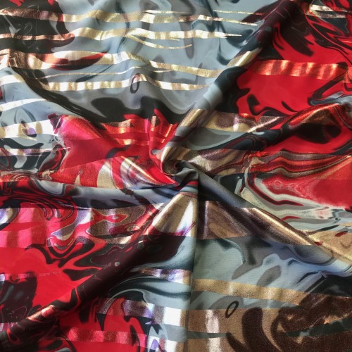 Silver Foil Nylon Spandex Red/Grey